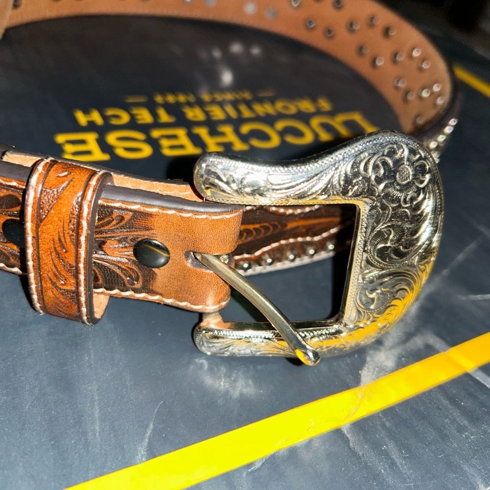 Ariat Tan Leather Belt with Gold Accents